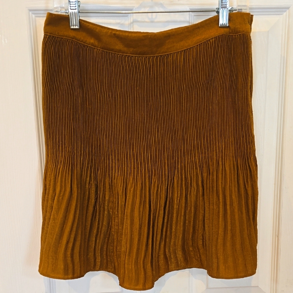 Fun Vintage Camaieu Cinnamon-Olive Pleated Swing Skirt